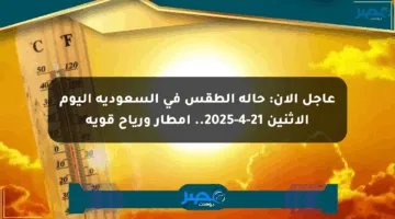 عاجل الآن: حالة الطقس في السعودية اليوم الاثنين 21-4-2025.. أمطار ورياح قوية